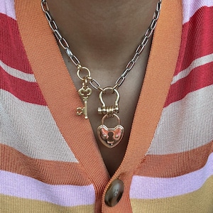 Lock Heart Necklace | Mixed Metals Necklace | Lovk and Key Chain