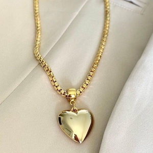 Gold Love Puff Heart Necklace