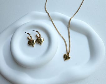 Minimalistiskt guldhalsband med hjärtformad berlock: 18k guldplätering | Smycken Gåvor Smyckespresent Resortsmycken | Galentine's Gift