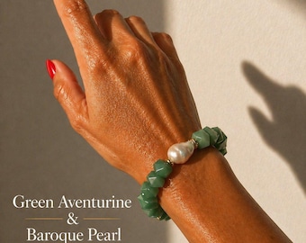 Nugget Gemstone & Baroque Pearl Bracelet | Amazonite Bracelet | Aquamarine Bracelet | Aventurine Bracelet | Kunzite Bracelet | Rhodonite