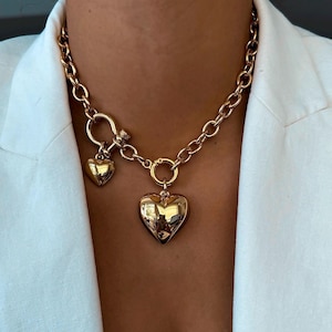 Gold Puff Heart Necklace