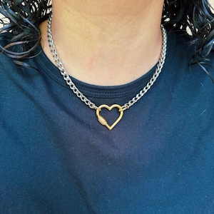 Collar de metales mixtos / Collar con cierre de mosquetón de herradura / Collar con cierre de mosquetón de corazón / Regalos de joyería / Regalo de Galentine