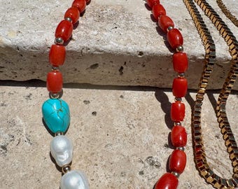 Bohemian Layered Necklace | Barrel Bamboo Choker | Nepalese Tusk Charm Chain | Gold Boxchain Choker | Jewelry Gifts Jewelry Gift