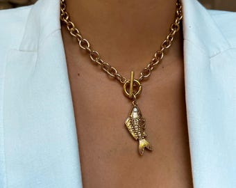 Collar con cierre de palanca y cadena gruesa de oro rolo: elige tu dije / Regalos de joyería / Joyería de resort / Regalo para amigas / Joyería al por mayor