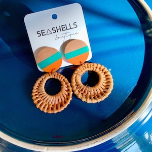 Rattan earrings Bamboo woven earrings for women Summer earrings Aesthetic Jewelry Handmade Jewelry