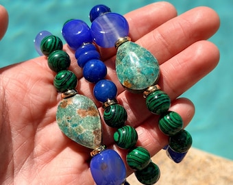 Green & Blue Necklace and Bracelet Beaded Bracelets | Gemstone Bracelets | Gemstone Necklace Colorful Necklace Green Necklace Blue Necklace