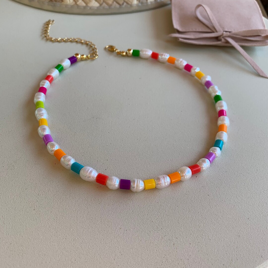 Ivory Beaded Necklace with Rainbow Pendant main image 0