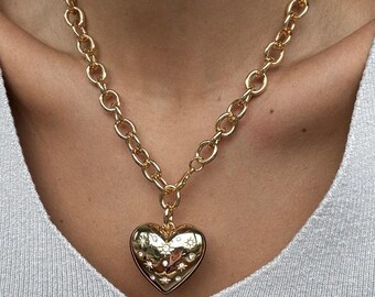 Bubbel Starbust gezwollen hartketting | Bedelketting gepofte hart | Liefdeshartsieraden | Cadeau voor haar | Kerstcadeau | Sieradencadeaus
