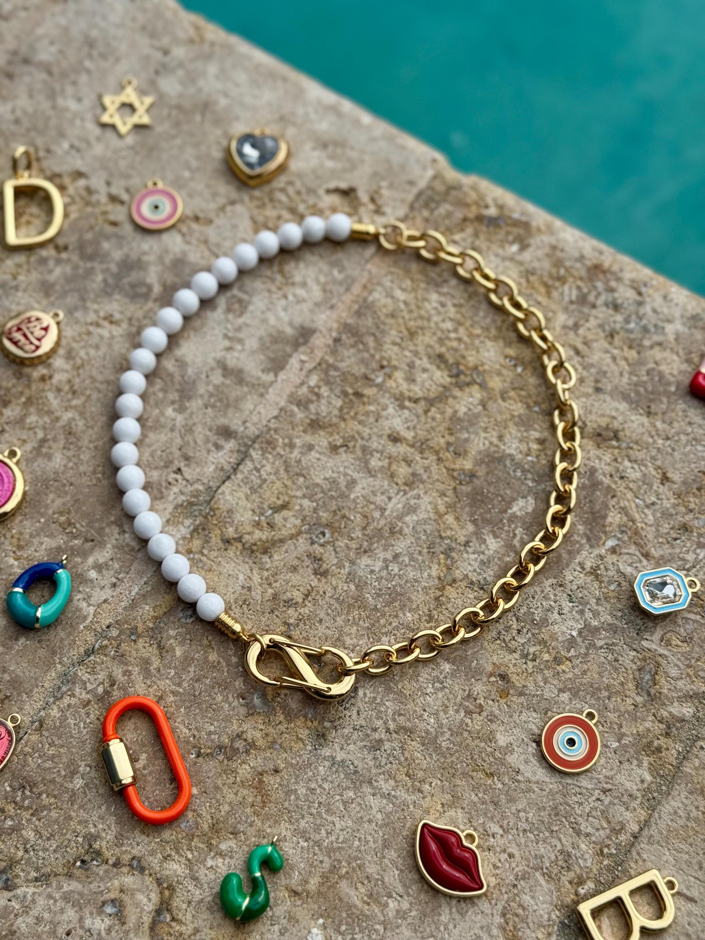 Half Bead Half Chain Charm Necklace | Modern Gemstone Necklace | Gift ...