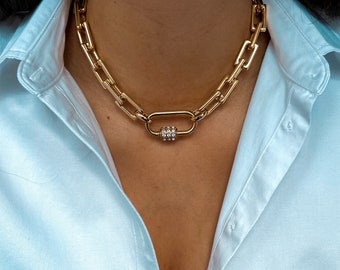 Puffy Heart Necklace, Zircon Carabiner Necklace, Paperclip