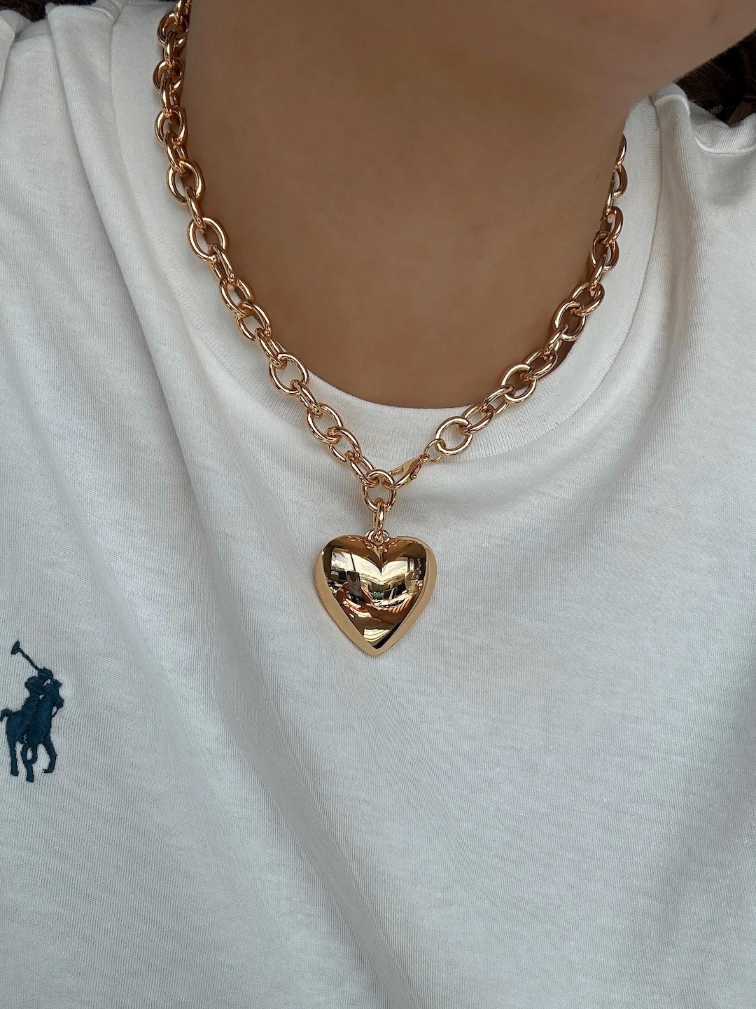 ファッション雑貨・小物その他 Puffy Heart Chain Necklace The Puffy Heart Necklace in Silver | Over The Moon