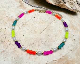 Beaded Rainbow Pearl Choker Necklace | Mothers Day Jewelry Gift| Gift For Mom | Mothers Day Jewelry Gift | Fashion Jewelry | Gift for Her