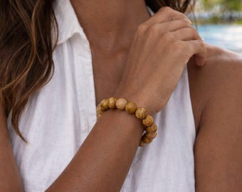 Wood Jasper Bracelet 10mm: Tigerskin Bead Stretch Bracelet, Earthy Stretch Jewelry, Elastic Brown Earth Tone Gemstone Bracelet, Gift for Her