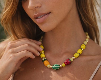 Limoncello Fruit Salad Necklace | Lampwork Beads Necklace | Lemon Jade Necklace | Lemon Necklace | Strawberry Necklace | Pineapple Necklace