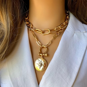 Kompass Halskette | Gold Kompass Charme Anhänger Geschenk für Reisende Nautische Geschenk Geschenk für Kapitän Rosewind Halskette Büroklammer Halskette