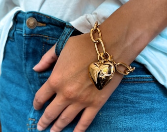 Bubble Gold Puffy Heart Pendant Necklace: Large Love Heart Charm | Jewelry Gifts Jewelry Gift Resort Jewelry | Galentine's Gift