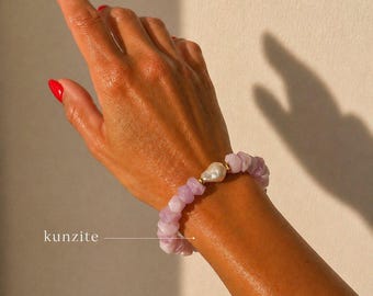 Nugget Gemstone & Baroque Pearl Bracelet | Amazonite Bracelet | Aquamarine Bracelet | Aventurine Bracelet | Kunzite Bracelet | Rhodonite