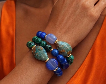 Green & Blue Necklace and Bracelet Beaded Bracelets | Gemstone Bracelets | Gemstone Necklace Colorful Necklace Green Necklace Blue Necklace