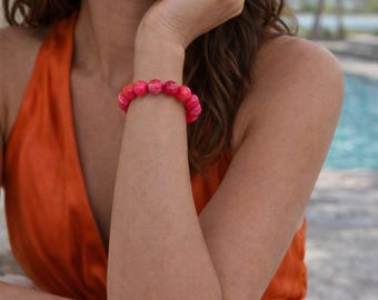 Magenta Jade Bracelet 10mm: Vibrant Pink Stretch Bead Bracelet, Bold Stretch Gemstone Jewelry, Pink Jade Bracelet Vibrant Dyed Jade Bracelet