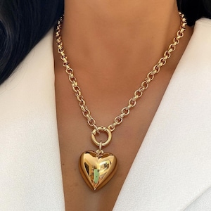 Gold Puff Heart Necklace