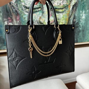 Key and Lock Bag Swag Chain | Purse Accessories | Gold Cuban Chain for Bags Bag Chain with Charms | Puffy Heart Bag Charm Chain Jewelry Gift