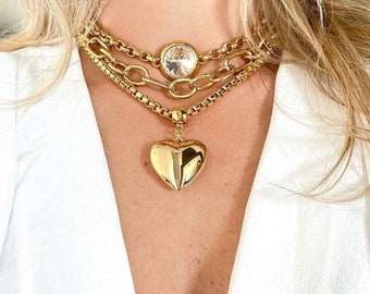 Bubble Gold Puffy Heart Pendant Necklace: 18k Gold-Coated Charm | Jewelry Gifts Jewelry Gift Resort Jewelry | Galentine's Gift