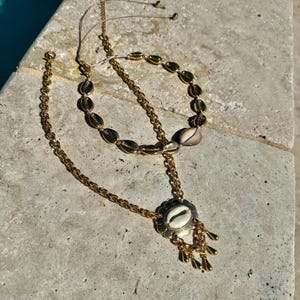 Gold Cowrie Shell Choker Necklace | Cowrie Shell Charm Chain | Luxurious Cowrie Shell Necklace | Summer Jewelry 2025