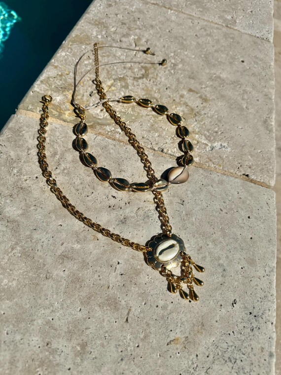 Gold Cowrie Shell Choker Necklace: 18k Gold Plated Summer Jewelry