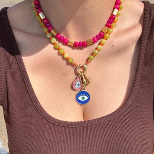 Lemon Jade Beaded Necklace | Beaded Boho Necklace | Neon Necklace | Multi Charm Necklace | Siren Jewelry