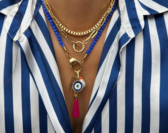 Royal Blue Necklace | Stack Necklace | Multicharm Necklace | Gold Jewelry | Gift for Her