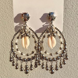 Beaded Chandelier Earrings | Oversized Dangle Earrings Large Bohemian Beaded Chandelier Earrings Aesthetic Jewelry Handmade Jewelry