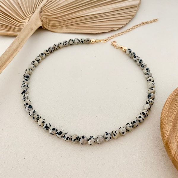 Dalmatian Beaded Necklace | Layered Bohemian Necklace Natural Stone Necklace Dainty Necklace Tibetan gemstone Gift for her