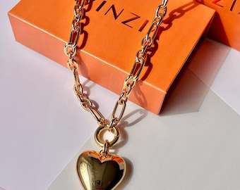 ネックレス・ペンダント Big Melting Heart Pendant (Gold) Big Heart Necklace Puffed Heart Pendant Snake Chain