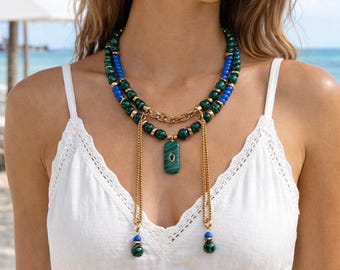 Blue & Green Convertible Strap 3 in 1 | Eyeglass Strap | Multi Strand Bracelet | Beaded Necklace | Fashion Eyewear Accessory | Gift for Her