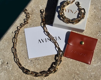 Croissant Gold Chain Necklace | Thick Gold Chunky Chain Necklace | Thick Gold Bracelet | Elegant Oval Link Chain Set | Jewelry Gift for Her