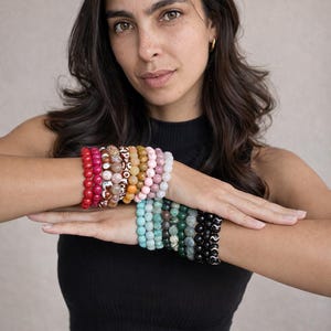 Charm Gemstone Bracelets | Colorful Stretch Stone Bracelets | Bracelet Stack | Gift for Her Bracelets Friendship Bracelet | Crystal Bracelet image 2