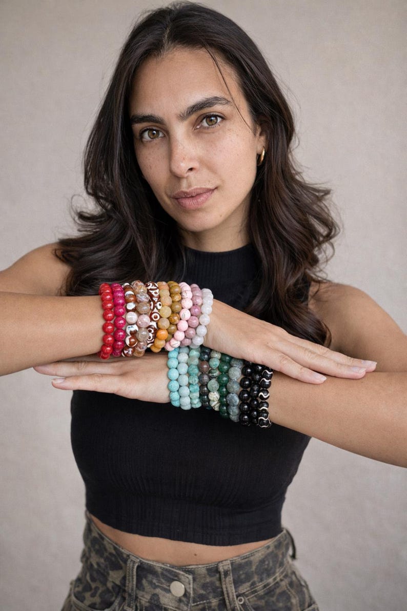 Charm Gemstone Bracelets | Colorful Stretch Stone Bracelets | Bracelet Stack | Gift for Her Bracelets Friendship Bracelet | Crystal Bracelet image 2