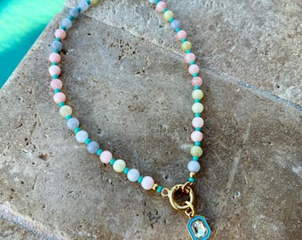 Morganite Gemstone Necklace | Beaded Candy Crystal Necklace | Charm Necklace | Galentine's Gift | Wholesale Jewelry | Boutique Jewelry