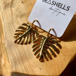 Monstera Leaf Earrings | Leaf Dangle Earrings Boho Chic Statement Pieces Monstera Leaf Hoop Earrings Whimsical Earrings | Fashion Jewelry