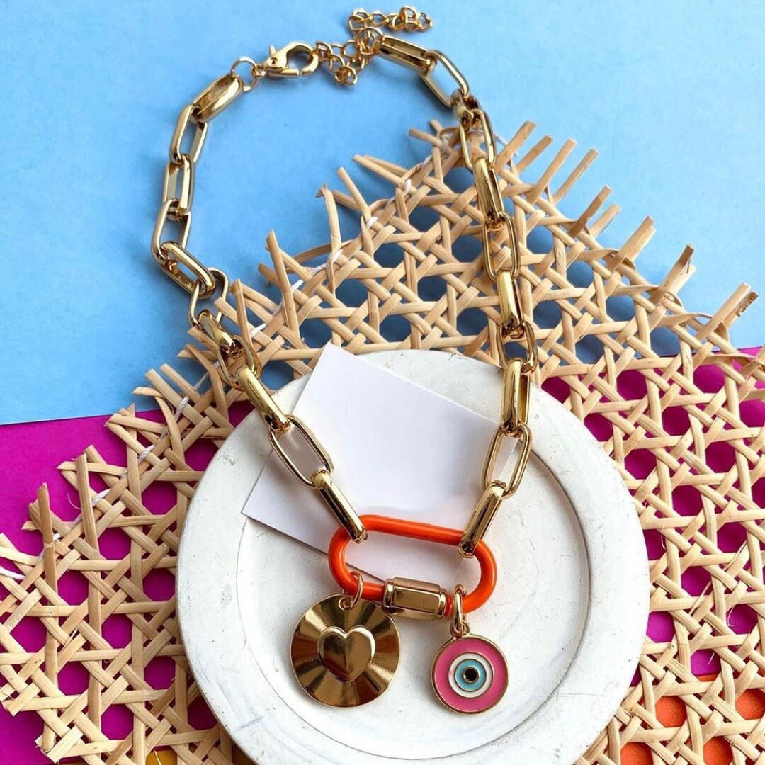 シャムロックチャームカラビナネックレス：18Kゴールドペーパー