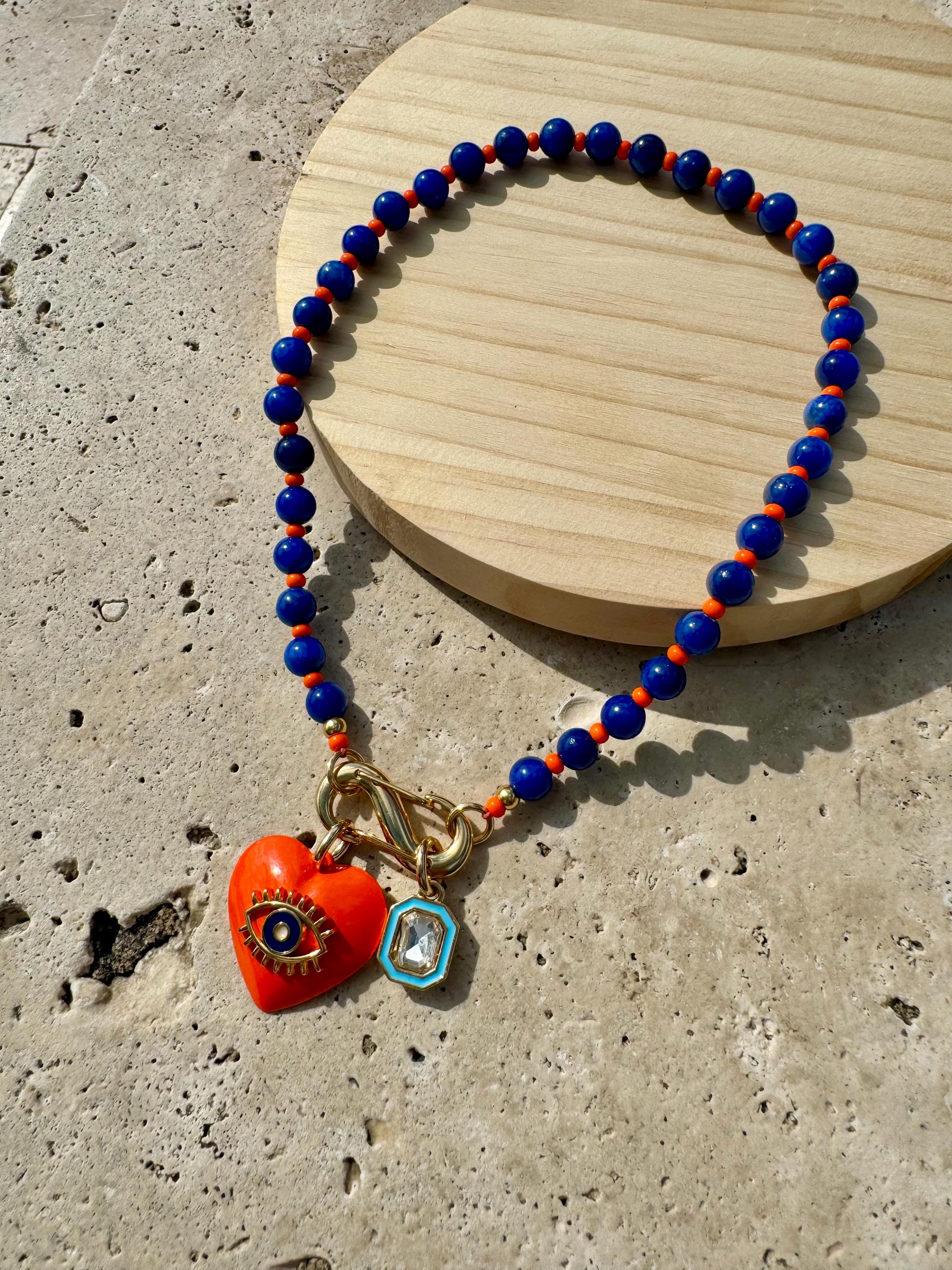 18インチのカスタムチャームカラビナチャームネックレス | 宝石ビーズ