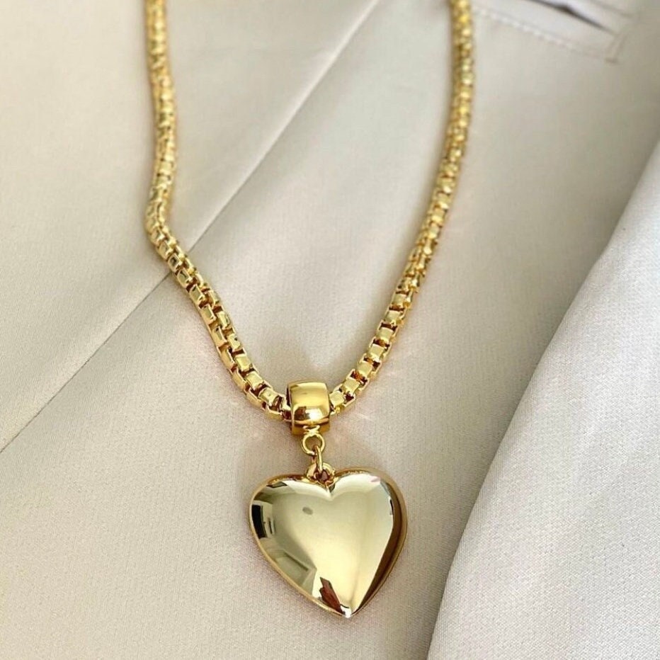 Gold Love Puff Heart Necklace | Large Gold Puffy Love Heart