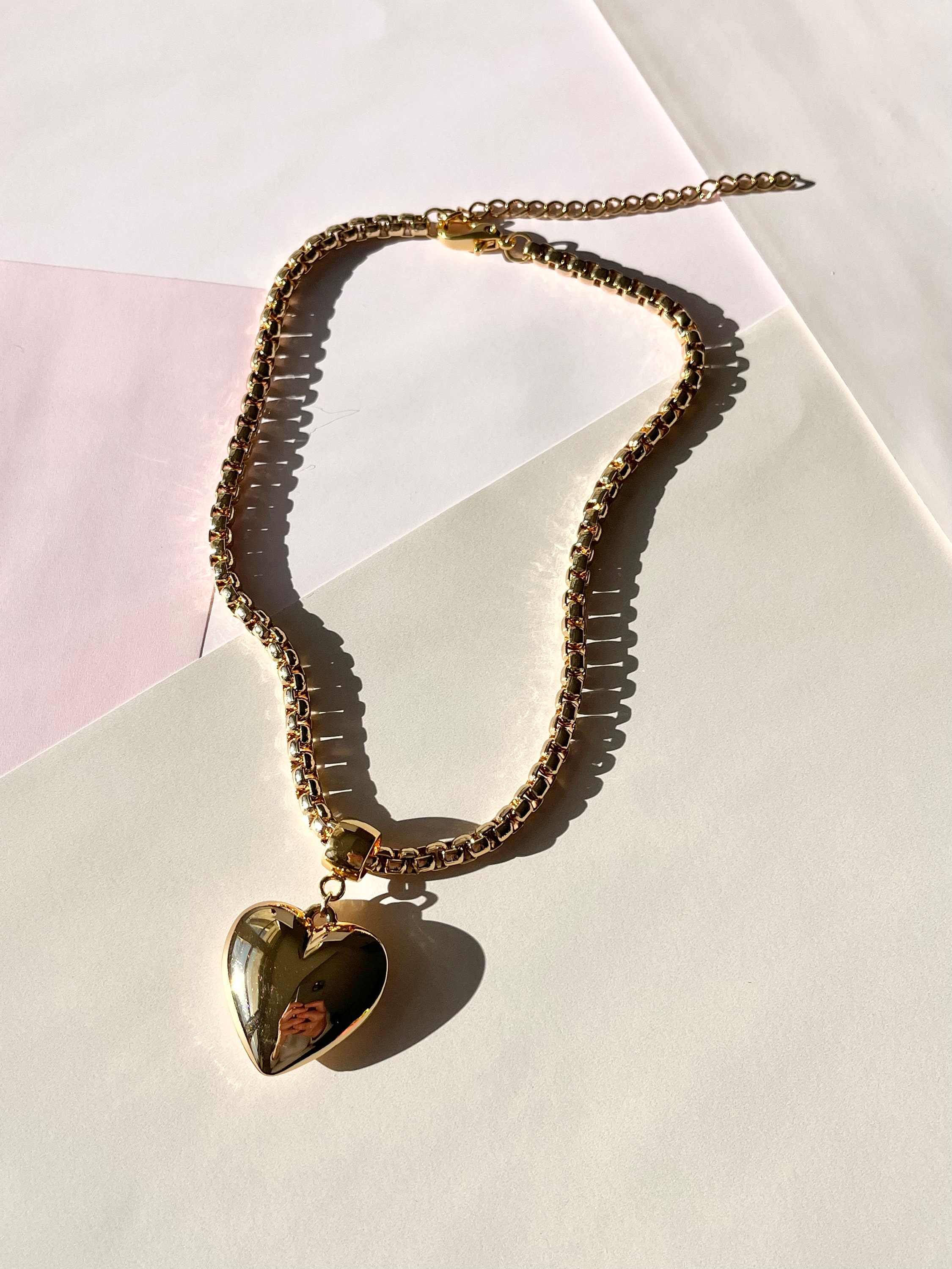 Bubble Gold Puffy Heart Pendant Necklace: 18k Gold-coated Zamak