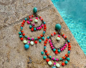 Colorful Beaded Chandelier Earrings | Party Pool Earrings | Christmas Jewelry Gift | Jewelry Gifts Jewelry Gift Resort Jewelry
