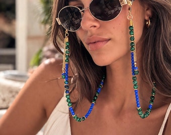 Blue & Green Convertible Strap 3 in 1 | Eyeglass Strap | Multi Strand Bracelet | Beaded Necklace | Fashion Eyewear Accessory | Gift for Her