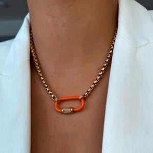 Orange Enamel Carabiner Clasp Necklace | Gold or Silver Round Boxchain Necklace | Christmas Gift | Jewelry Gifts Jewelry Gift Resort Jewelry