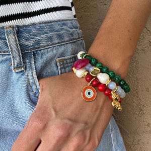 Custom Gemstone Charm Bracelet | Beaded Stack Bracelet | Best Stocking Stuffer for Teen Girls  | Christmas Jewelry Gift | Jewelry Gifts
