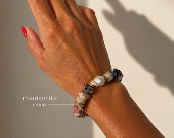 Nugget Gemstone & Baroque Pearl Bracelet | Amazonite Bracelet | Aquamarine Bracelet | Aventurine Bracelet | Kunzite Bracelet | Rhodonite