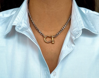 Gold Carabiner Lock Charm Necklace