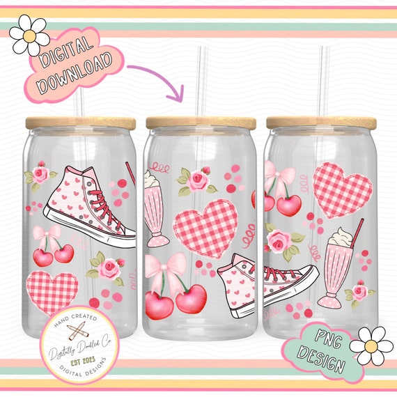 Gingham Cherry 16 oz Glass Can Wrap•Coquette Cherries PNG•Uv dtf Design•Coquette Cup Wrap•Glass Can Wrap•Glass Can Design•Girly PNG•Sneaker